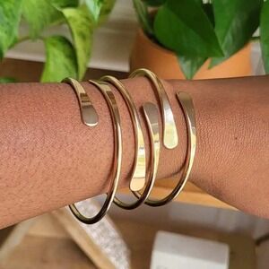 Set of 3 Gold Cuff Bracelets Open Bangle‎ Minimalist Stackable Jewelry Women